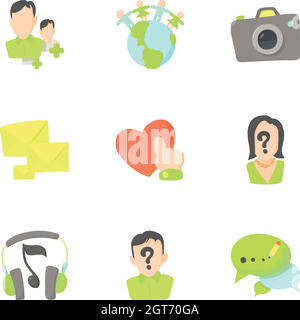 Comunicazione in internet icone set, stile cartoon Illustrazione Vettoriale