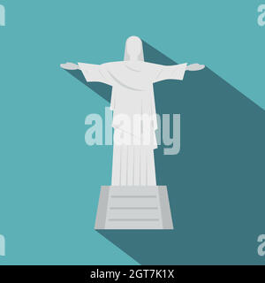 Icona della statua del Cristo Redentore, in stile piatto Illustrazione Vettoriale