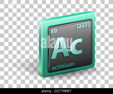 Elemento chimico ActiniumChemical. Simbolo chimico con numero atomico e massa atomica. Illustrazione Vettoriale