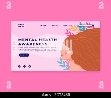 giorno di salute mentale del mondo. modello di concetto di landing page di salute mentale piatta. homepage di salute mentale Illustrazione Vettoriale