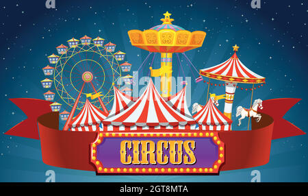 Una bandiera del circo sul cielo Illustrazione Vettoriale