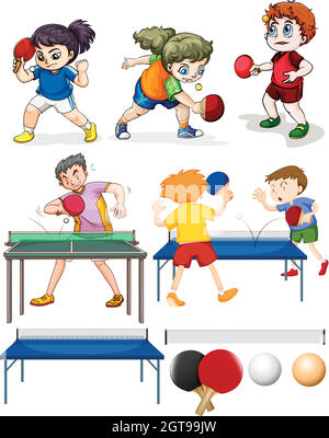 Molte persone che giocano a ping pong Illustrazione Vettoriale