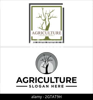 Agricoltura albero fattoria industria logo design Illustrazione Vettoriale