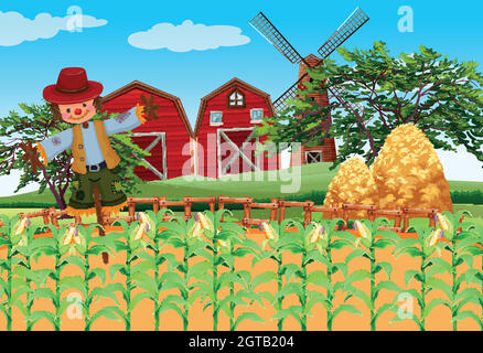 Scena agricola con raccolti e scarabei Illustrazione Vettoriale