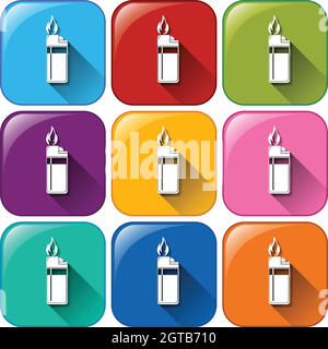 Icona arrotondata con accendini Illustrazione Vettoriale