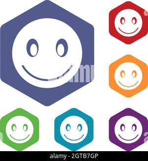 Icone emoticon sorridenti impostate Illustrazione Vettoriale