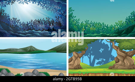 Set di scene in ambiente naturale Illustrazione Vettoriale