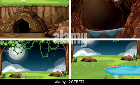 Set di scene in ambiente naturale Illustrazione Vettoriale