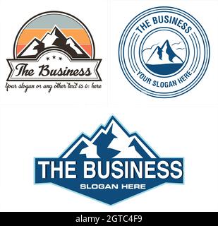 Set di disegno del logo del vettore di montagna Illustrazione Vettoriale