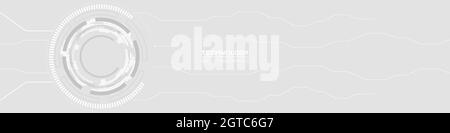 Scheda a circuito stampato con tecnologia GUI HUD digitale astratta, grigio morbido, banner largo. Gray Innovation digital hi tech concept vettoriale con circuito Illustrazione Vettoriale