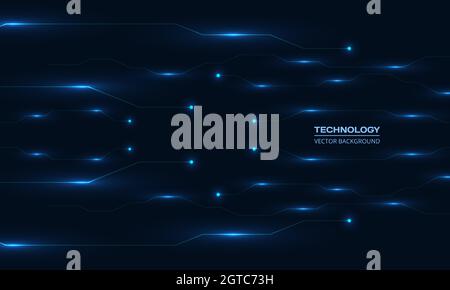 La tecnologia digitale ha un brillante sfondo astratto delle linee di circuito stampato blu. Innovazione concetto digitale hi-tech con scheda a circuito stampato. Ingegneria Illustrazione Vettoriale