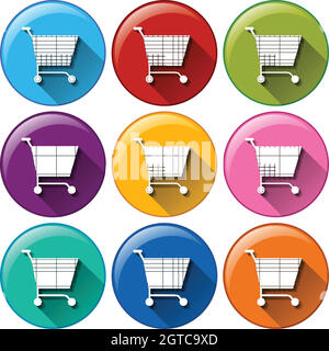 Bottoni rotondi con carrelli per la spesa Illustrazione Vettoriale