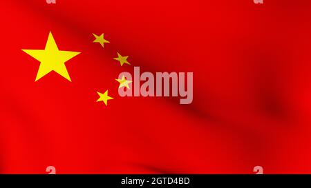 Bandiera della Cina, bandiera nazionale della Repubblica popolare cinese, bandiera di Stato della Cina, bandiera rossa a cinque stelle, che sventola un semplice backgroun ondeggiante ad alta risoluzione Foto Stock