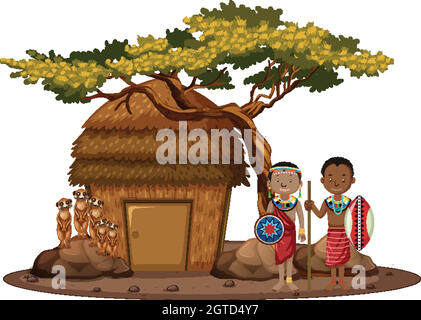 Popoli etnici di tribù africane in abbigliamento tradizionale Illustrazione Vettoriale
