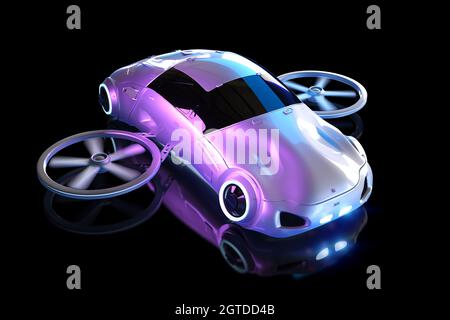 rendering 3d di auto volanti o drone auto Foto Stock