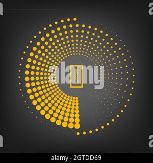 Strisce punteggiate di mezzitoni concentriche gialle. Arte geometrica elemento di design alla moda per cornice di bordo, tecnologia logo rotondo, tatuaggio, segno, pagine web Illustrazione Vettoriale