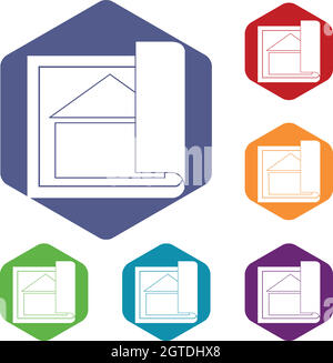 Piano di costruzione set di icone Illustrazione Vettoriale