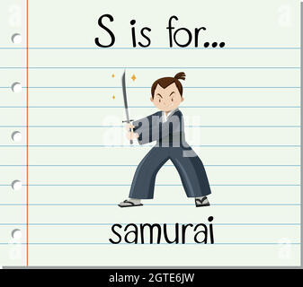 Flashcard lettera S è per samurai Illustrazione Vettoriale