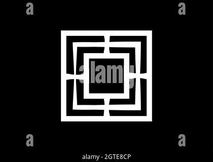 Witchcraft segno occulto, Witch Mill logo, incantesimo magico simbolo bianco, wiccan coven emblema. Icona Tattoo Wicca Pagan, talismano magica di forma quadrata Illustrazione Vettoriale