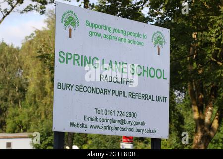 29 agosto 2021 Radcliffe, Manchester, United Kingdom.Spring Lane School, un'unità di rinvio gestita dal dipartimento di istruzione del Bury Council. Fotografato da terra accessibile al pubblico Foto Stock