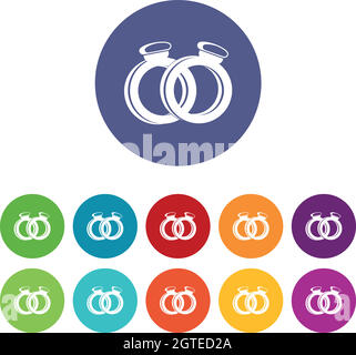 Un paio di anelli di nozze d'oro set icone Illustrazione Vettoriale