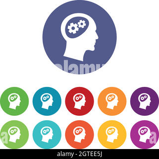 Ingranaggio nelle icone del set di testa Illustrazione Vettoriale