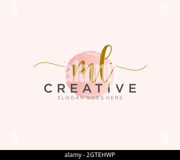 MONOGRAMMA di bellezza CON logo FEMMINILE ML e design elegante con logo, logo scritto a mano di firma iniziale, matrimonio, moda, floreale e botanico con creatività Illustrazione Vettoriale