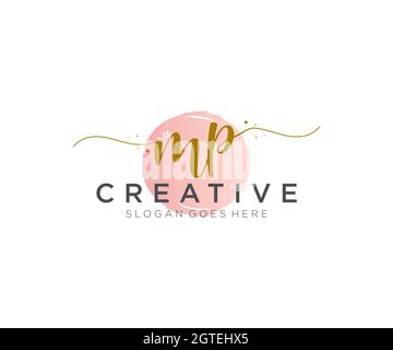 Monogramma di bellezza con logo femminile MP e design elegante con logo, logo scritto a mano della firma iniziale, matrimonio, moda, floreale e botanico con creatività Illustrazione Vettoriale