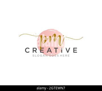 PM Monogramma di bellezza del logo femminile e design elegante del logo, logo di scrittura a mano della firma iniziale, matrimonio, moda, floreale e botanico con creativo Illustrazione Vettoriale