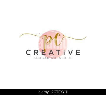 Monogramma di bellezza e design elegante con logo PC Femminile, logo scritto a mano della firma iniziale, matrimonio, moda, floreale e botanico con creatività Illustrazione Vettoriale