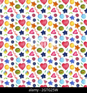 i bambini si presentano con palle, confetti e cuori Foto Stock