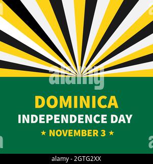 Poster tipografico del Dominica Independence Day. Festa nazionale celebrata il 3 novembre. Modello vettoriale per, banner, biglietti d'auguri, volantino, ecc. Illustrazione Vettoriale