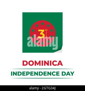 Poster tipografico del Dominica Independence Day. Festa nazionale celebrata il 3 novembre. Modello vettoriale per biglietti d'auguri, banner, volantini, ecc. Illustrazione Vettoriale