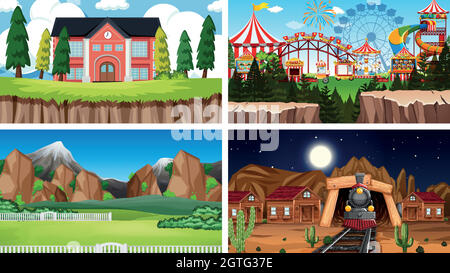 Set di scene in ambiente naturale Illustrazione Vettoriale