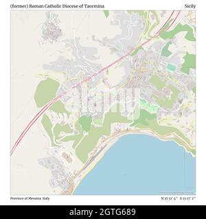 (Ex) Diocesi di Taormina, Provincia di Messina, Italia, Sicilia, N 37 51' 4'', e 15 17' 2'', mappa, Mappa senza tempo pubblicata nel 2021. Viaggiatori, esploratori e avventurieri come Florence Nightingale, David Livingstone, Ernest Shackleton, Lewis and Clark e Sherlock Holmes si sono affidati alle mappe per pianificare i viaggi verso gli angoli più remoti del mondo, Timeless Maps sta mappando la maggior parte delle località del mondo, mostrando il successo di grandi sogni Foto Stock