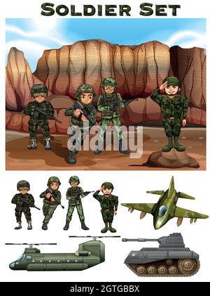 Soldati che combattono nel campo di battaglia Illustrazione Vettoriale
