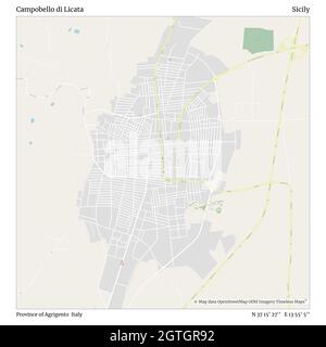 Campobello di Licata, Provincia di Agrigento, Italia, Sicilia, N 37 15' 27'', e 13 55' 5'', mappa, Mappa senza tempo pubblicata nel 2021. Viaggiatori, esploratori e avventurieri come Florence Nightingale, David Livingstone, Ernest Shackleton, Lewis and Clark e Sherlock Holmes si sono affidati alle mappe per pianificare i viaggi verso gli angoli più remoti del mondo, Timeless Maps sta mappando la maggior parte delle località del mondo, mostrando il successo di grandi sogni Foto Stock