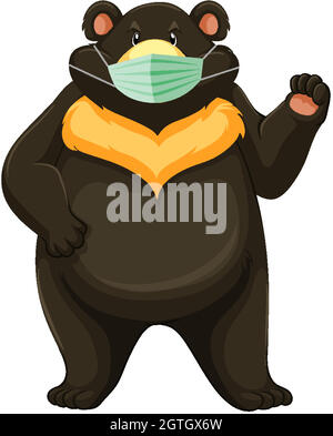 Nero orso cartoon carattere indossare maschera Illustrazione Vettoriale