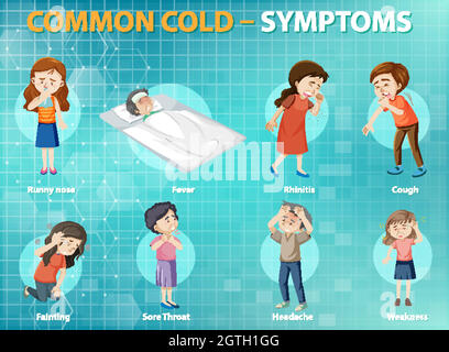 Infografica comune stile cartoon sintomi freddi Illustrazione Vettoriale