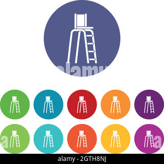 Torre da tennis per giudici impostare icone Illustrazione Vettoriale