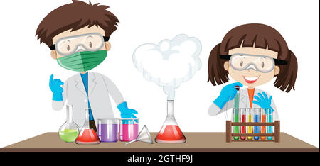 Esperimento studente in classe di laboratorio Illustrazione Vettoriale