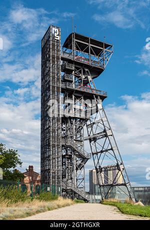 Torre del pozzo di osservazione della miniera, Museo della Slesia, Katowice, Polonia Foto Stock
