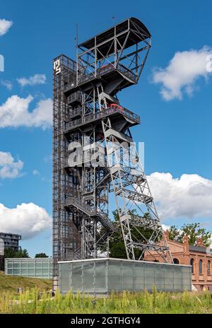 Torre del pozzo di osservazione della miniera, Museo della Slesia, Katowice, Polonia Foto Stock