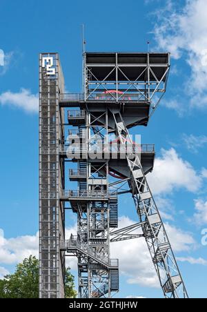 Torre del pozzo di osservazione della miniera, Museo della Slesia, Katowice, Polonia Foto Stock
