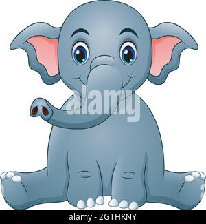 Carino bambino elefante cartone animato seduta Illustrazione Vettoriale
