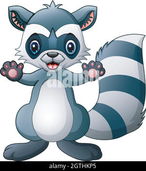 Carino cartone animato raccoon isolato su sfondo bianco Illustrazione Vettoriale