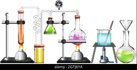 Set di attrezzature scientifiche su sfondo bianco Illustrazione Vettoriale