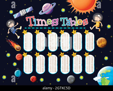 Math Times Tables Space Scene Illustrazione Vettoriale