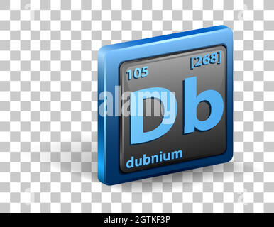 Elemento chimico Dubnio. Simbolo chimico con numero atomico e massa atomica. Illustrazione Vettoriale