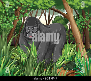 Gorilla che vive nella giungla Illustrazione Vettoriale